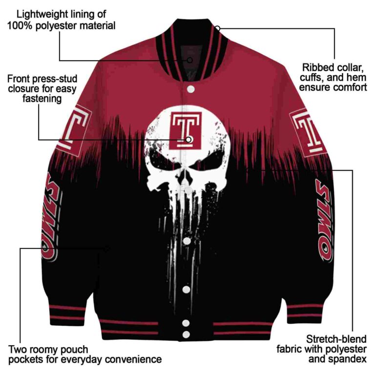 temple owls punisher skull red black white jacket new arrival jacketwow