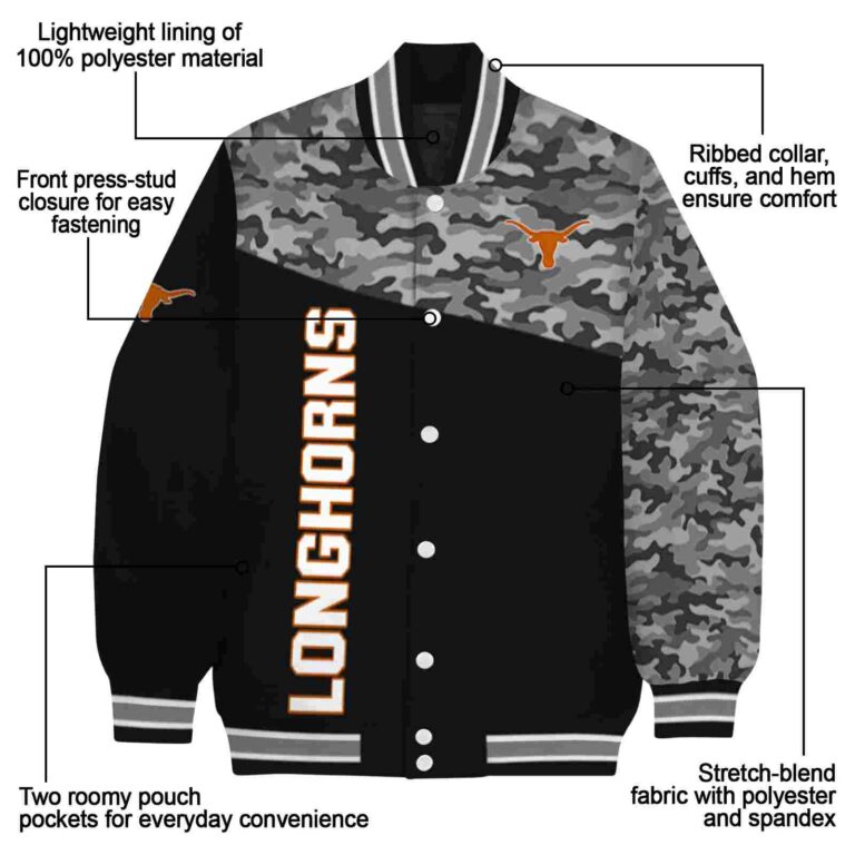texas longhorns camo patchwork black jacket new arrival jacketwow