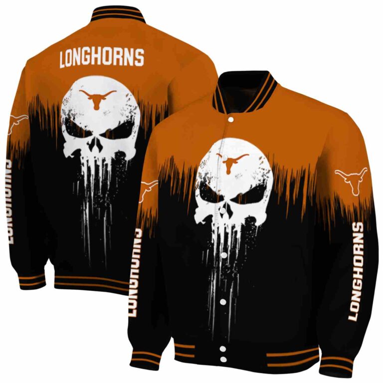 texas longhorns punisher skull orange black white jacket fashion forward jacketwow