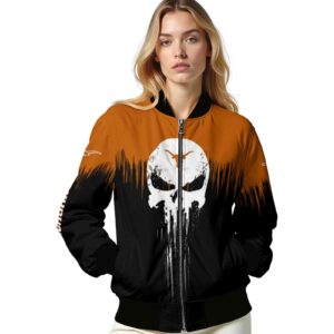 texas longhorns punisher skull orange black white jacket latest model jacketwow