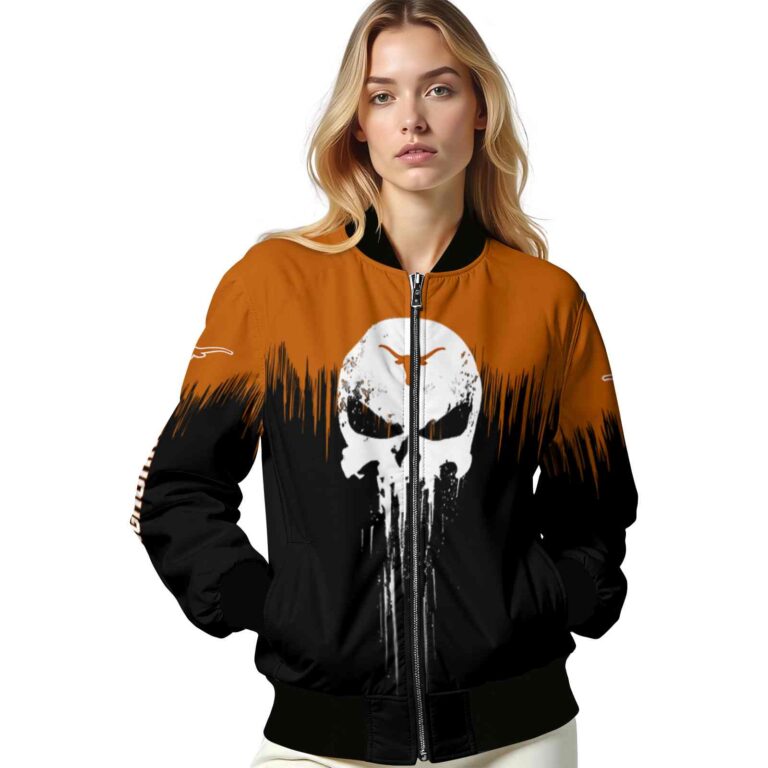 texas longhorns punisher skull orange black white jacket latest model jacketwow
