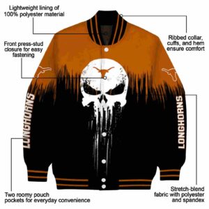 texas longhorns punisher skull orange black white jacket new arrival jacketwow