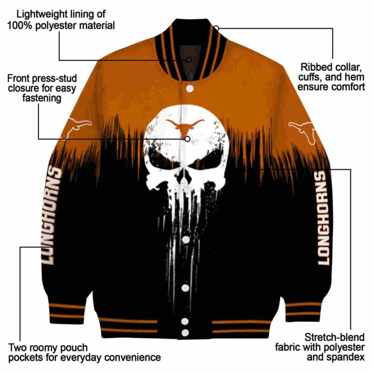 texas longhorns punisher skull orange black white jacket new arrival jacketwow