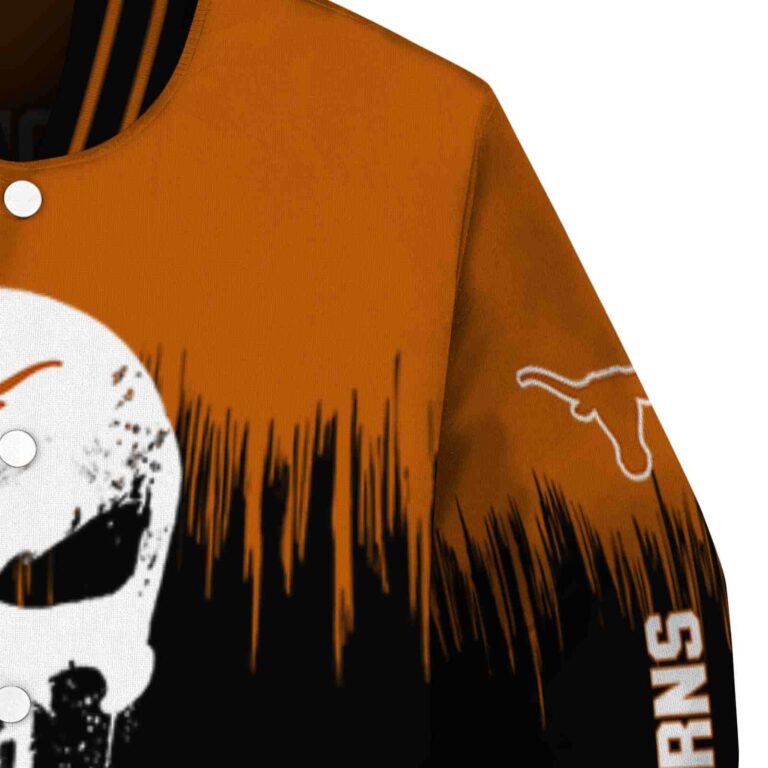 texas longhorns punisher skull orange black white jacket premium grade jacketwow