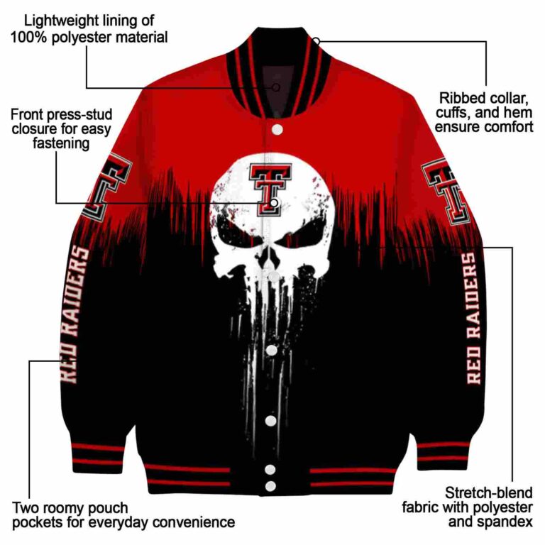 texas tech red raiders punisher skull red black white jacket new arrival jacketwow