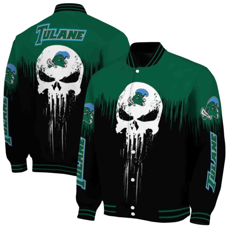 tulane green wave punisher skull green black white jacket fashion forward jacketwow