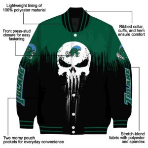tulane green wave punisher skull green black white jacket new arrival jacketwow