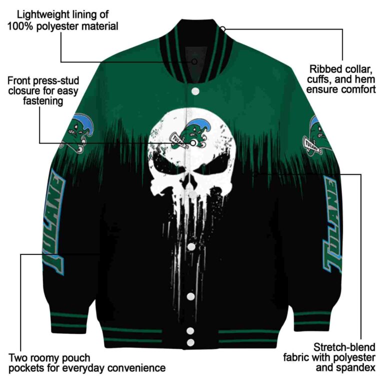 tulane green wave punisher skull green black white jacket new arrival jacketwow