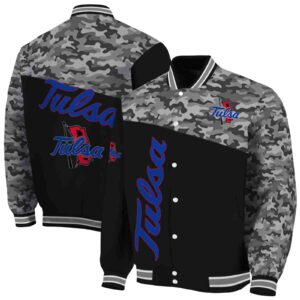 tulsa golden hurricane camo patchwork black jacket fashion forward jacketwow