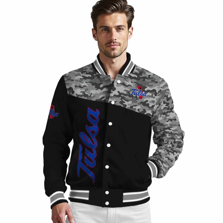 tulsa golden hurricane camo patchwork black jacket high quality jacketwow