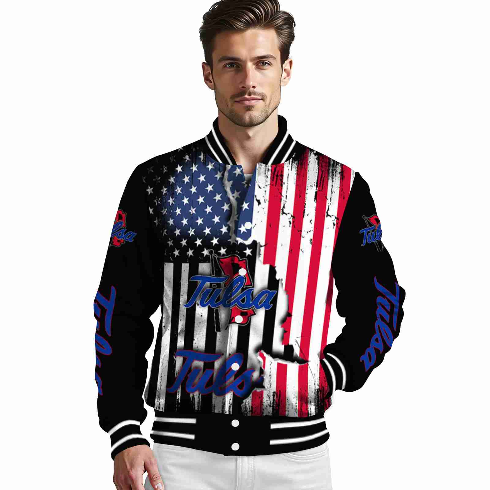 tulsa golden hurricane patriotic theme black jacket high quality jacketwow tulsa golden hurricane patriotic theme black jacket high quality jacketwow