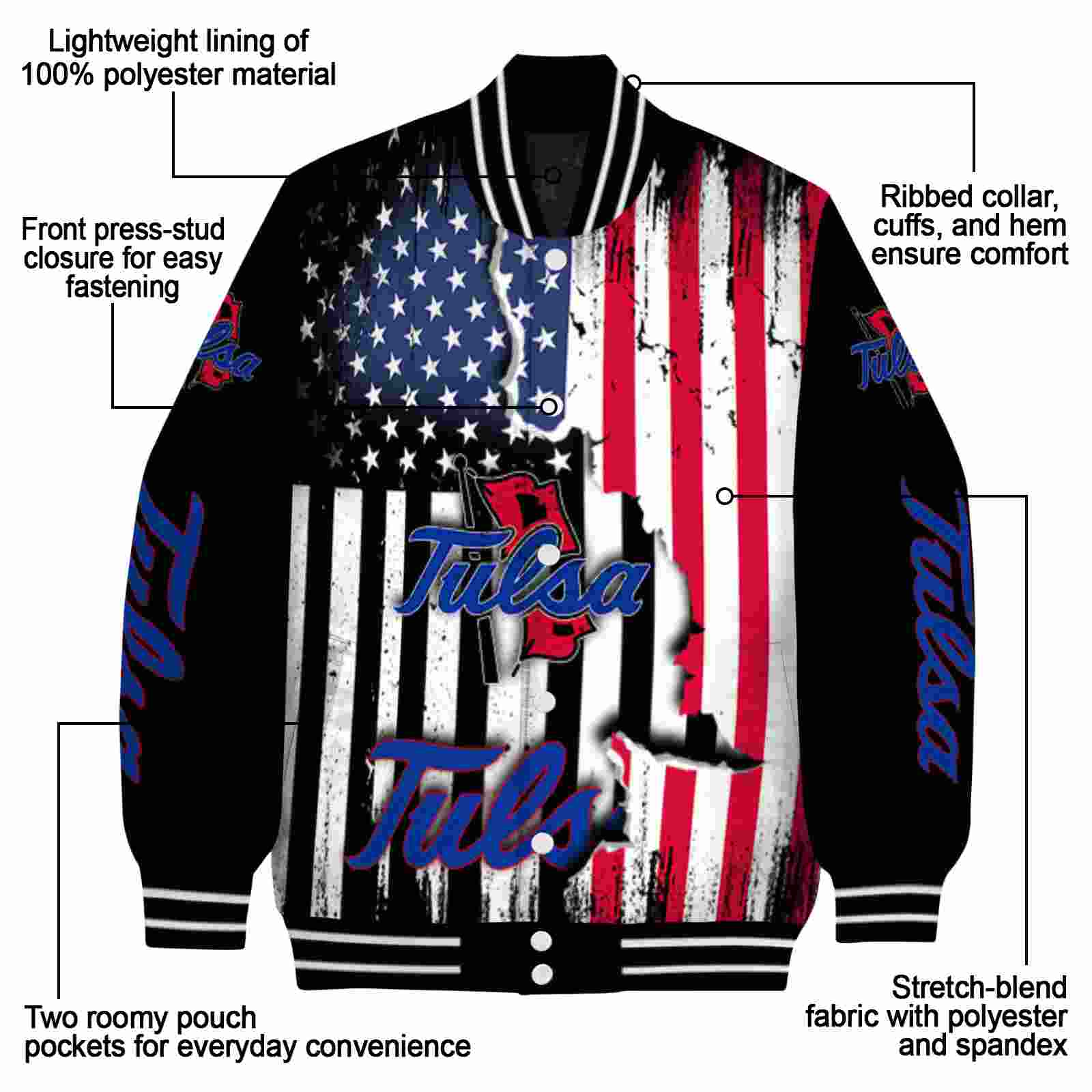 tulsa golden hurricane patriotic theme black jacket new arrival jacketwow tulsa golden hurricane patriotic theme black jacket new arrival jacketwow