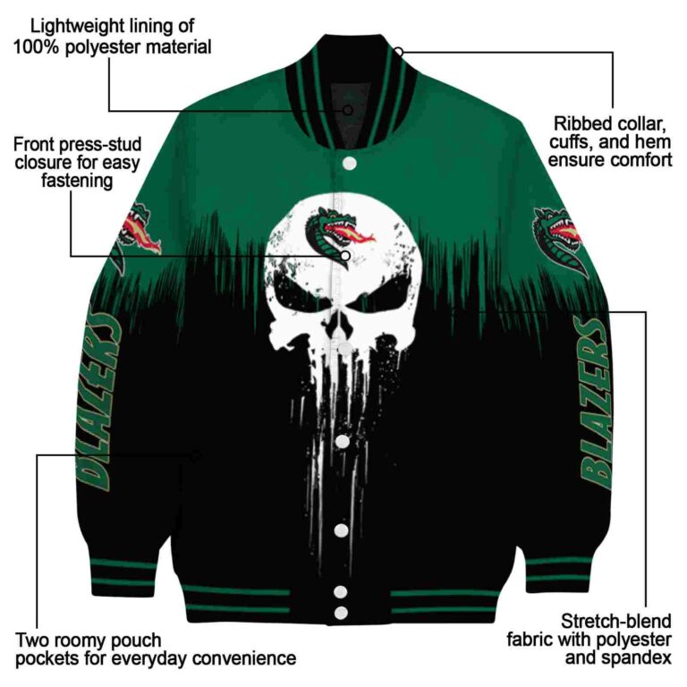 uab blazers punisher skull green black white jacket new arrival jacketwow