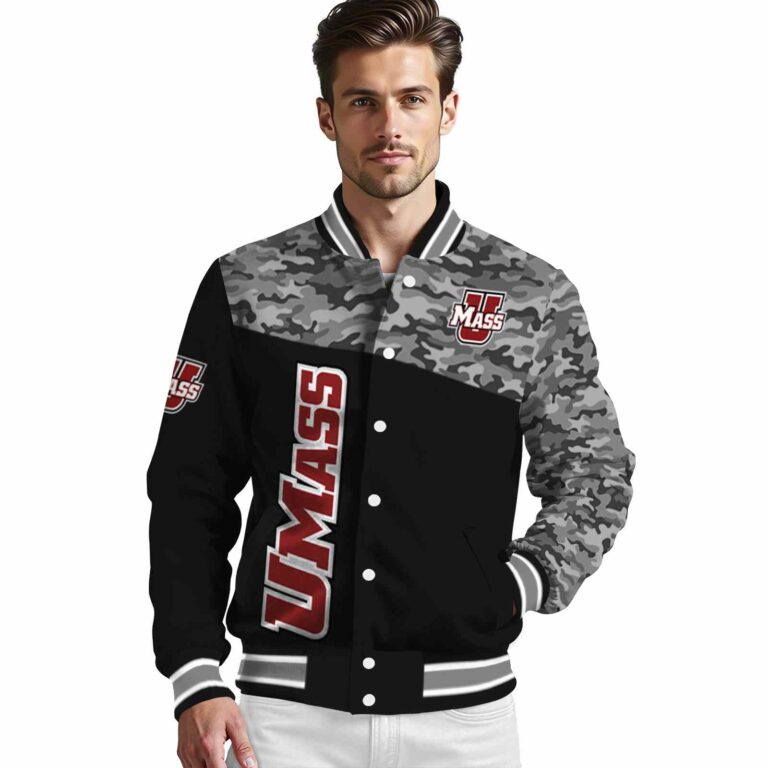 umass minutemen camo patchwork black jacket high quality jacketwow