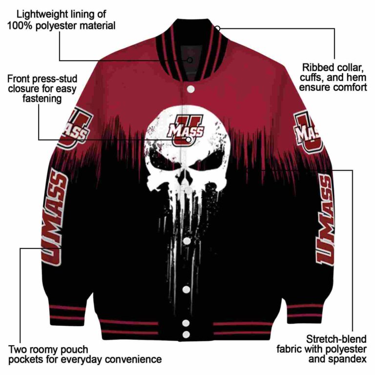 umass minutemen punisher skull red black white jacket new arrival jacketwow