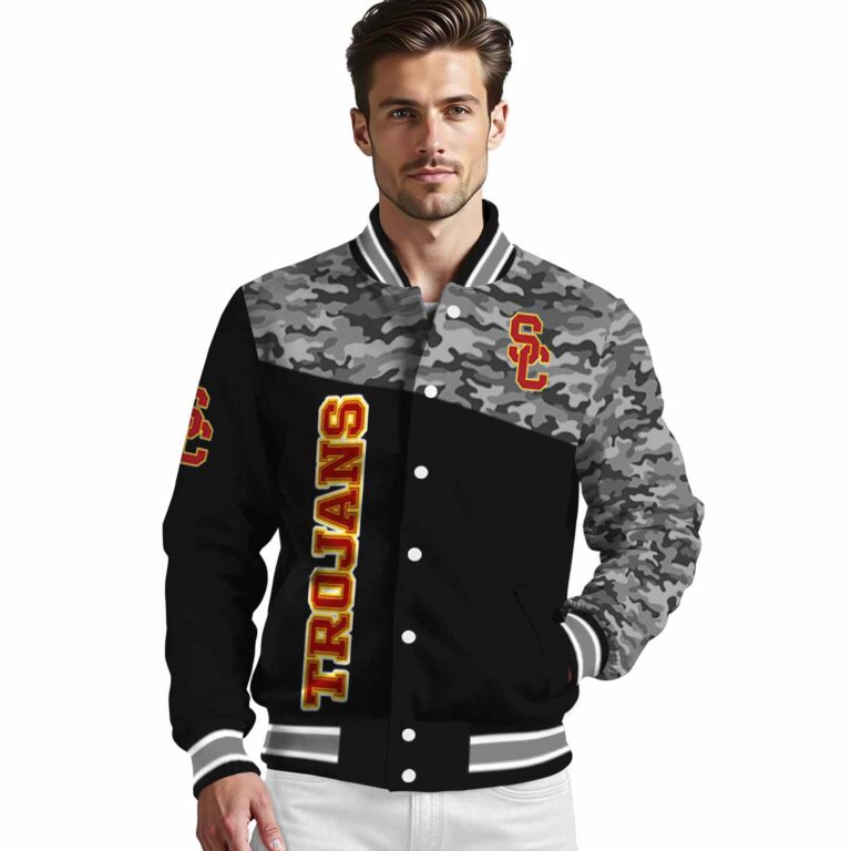 usc trojans camo patchwork black jacket high quality jacketwow