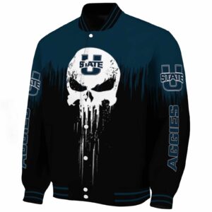 utah state aggies punisher skull navy black white jacket best selling jacketwow