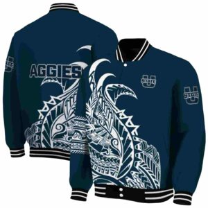 utah state aggies tribal art navy white black jacket fashion forward jacketwow