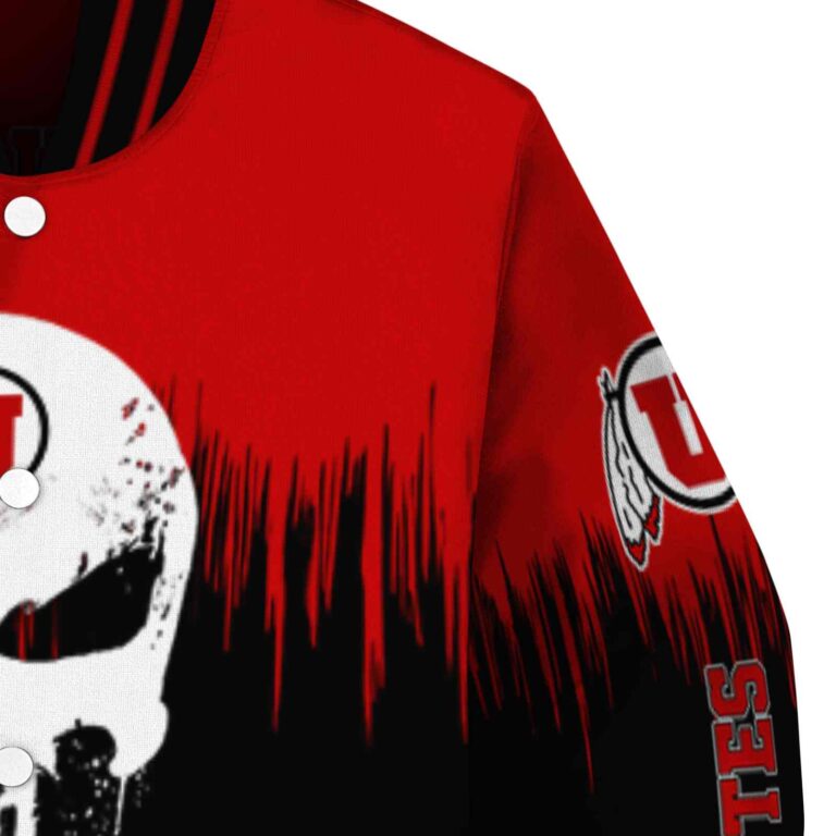 utah utes punisher skull red black white jacket premium grade jacketwow