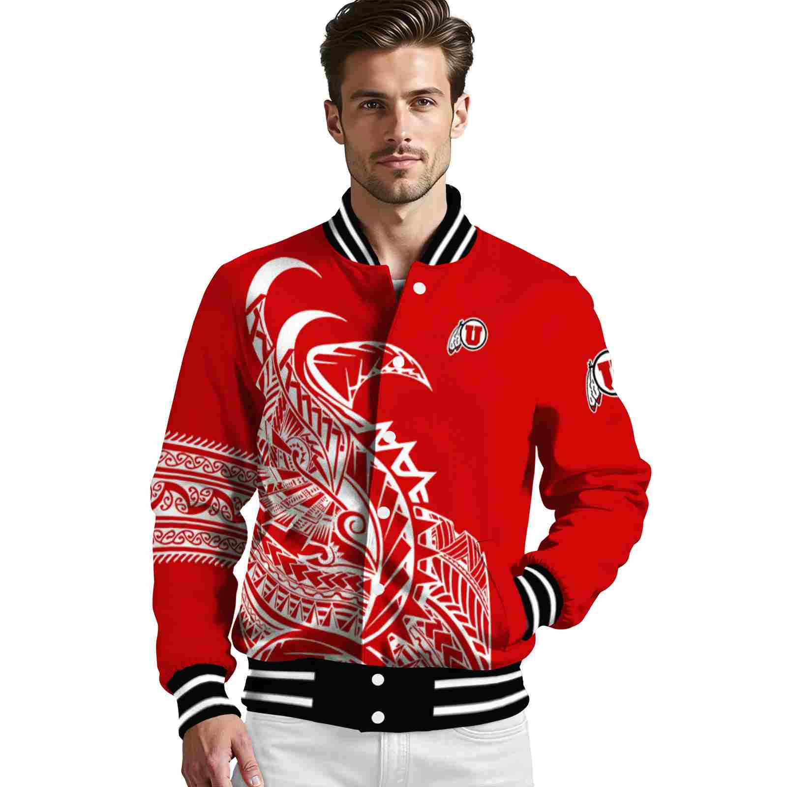 utah utes tribal art red white black jacket high quality jacketwow utah utes tribal art red white black jacket high quality jacketwow