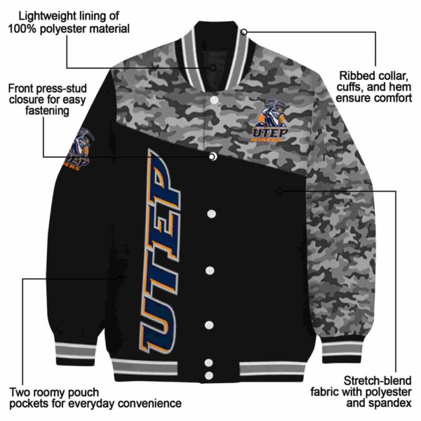 utep miners camo patchwork black jacket new arrival jacketwow