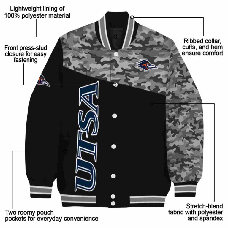 utsa roadrunners camo patchwork black jacket new arrival jacketwow