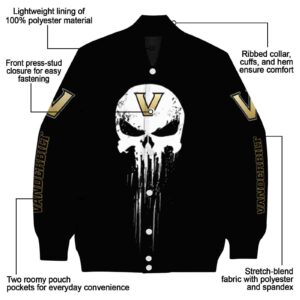 vanderbilt commodores punisher skull black white jacket new arrival jacketwow