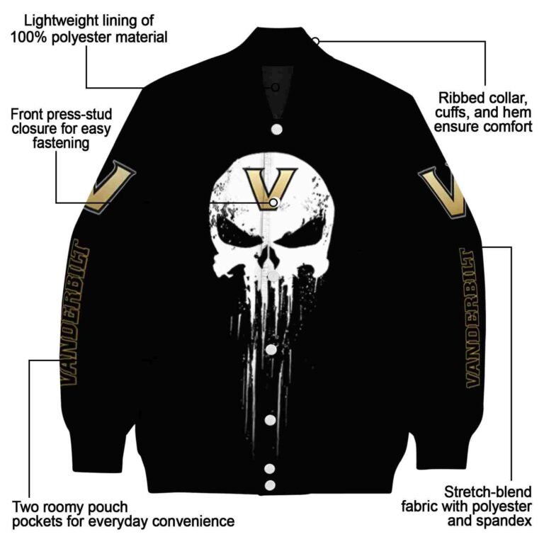 vanderbilt commodores punisher skull black white jacket new arrival jacketwow