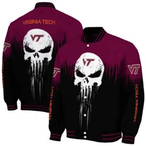 virginia tech hokies punisher skull maroon black white jacket fashion forward jacketwow