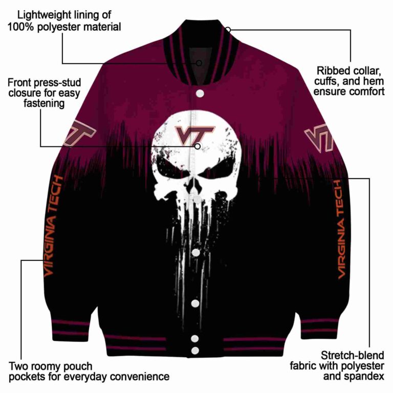 virginia tech hokies punisher skull maroon black white jacket new arrival jacketwow