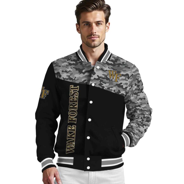 wake forest demon deacons camo patchwork black jacket high quality jacketwow