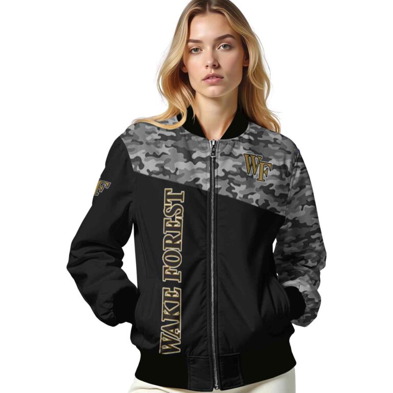 wake forest demon deacons camo patchwork black jacket latest model jacketwow