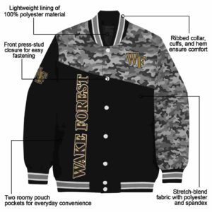 wake forest demon deacons camo patchwork black jacket new arrival jacketwow