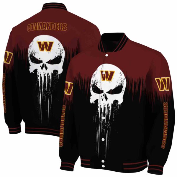 washington commanders punisher skull burgundy black white jacket fashion forward jacketwow