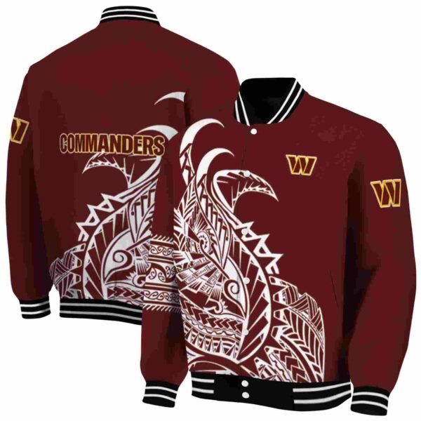 washington commanders tribal art burgundy white black jacket fashion forward jacketwow