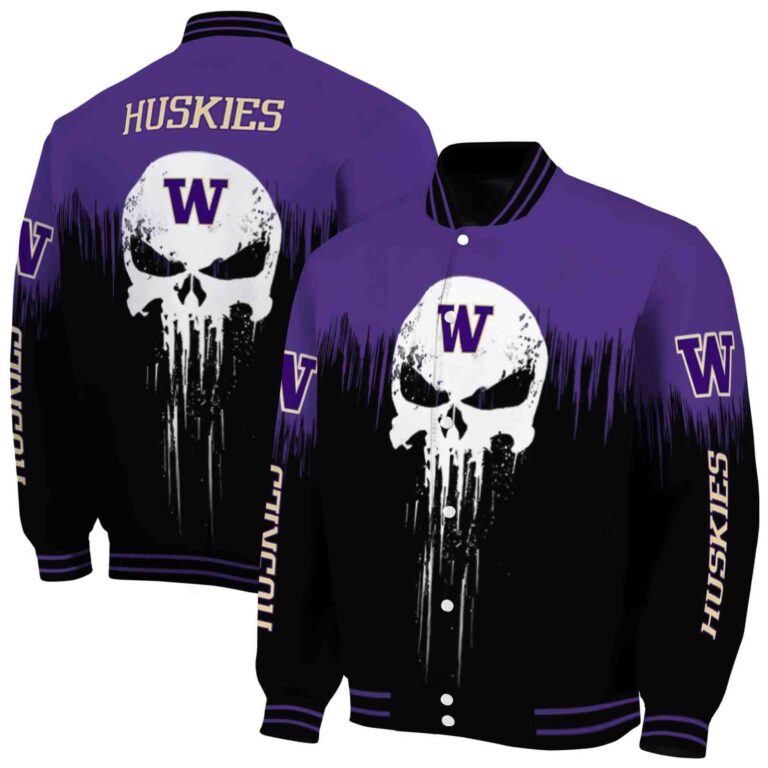 washington huskies punisher skull purple black white jacket fashion forward jacketwow