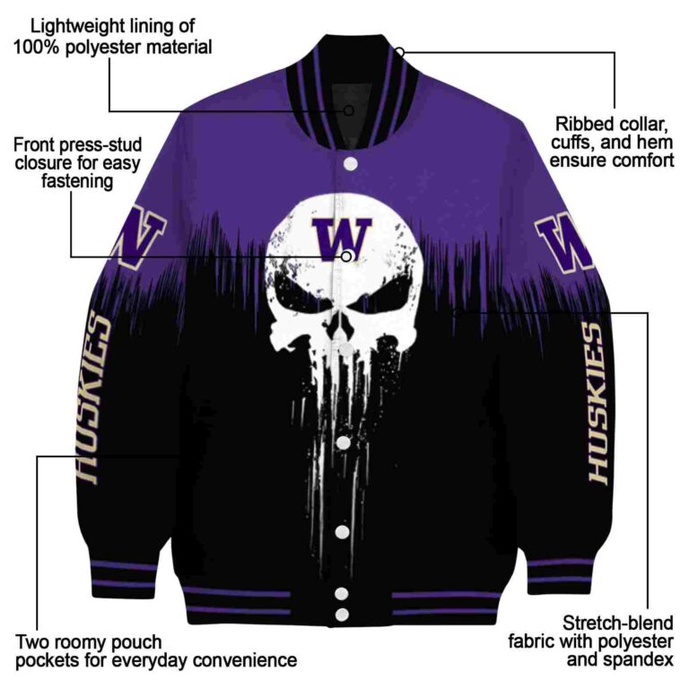 washington huskies punisher skull purple black white jacket new arrival jacketwow