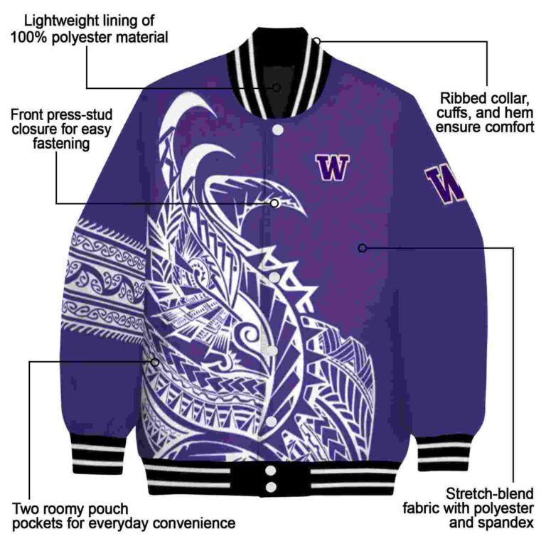 washington huskies tribal art purple white black jacket new arrival jacketwow