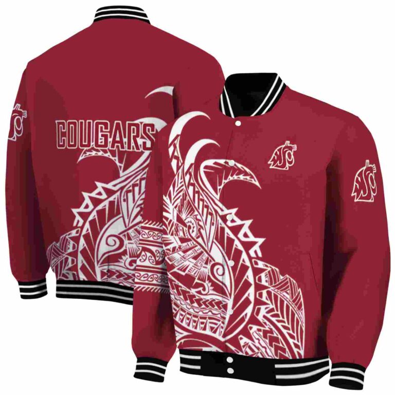 washington state cougars tribal art crimson white black jacket fashion forward jacketwow