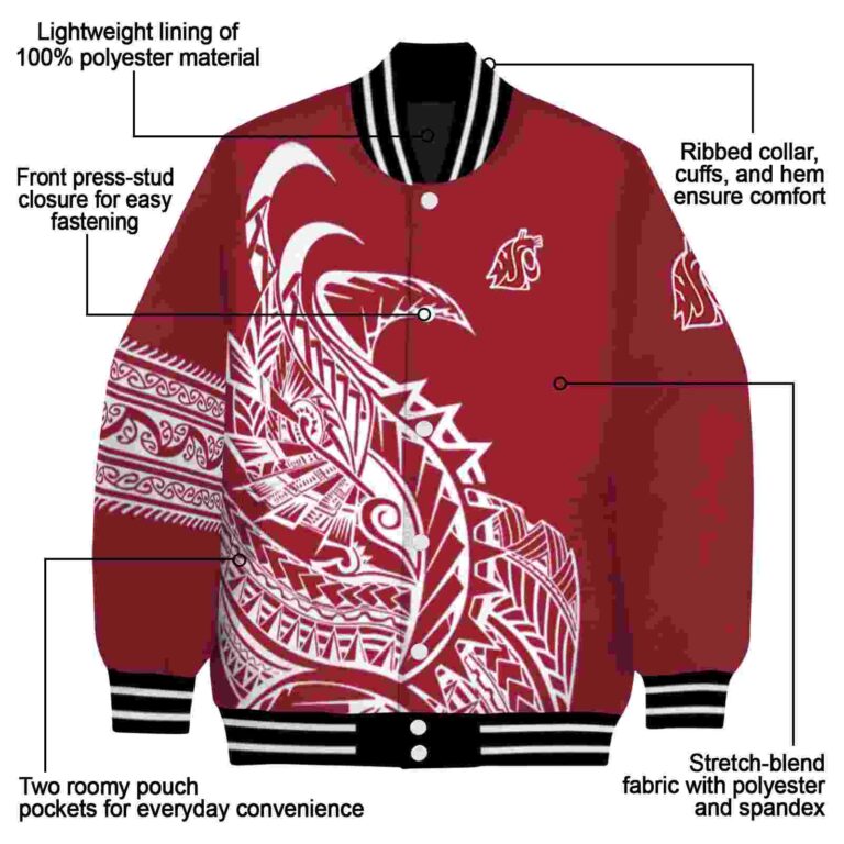washington state cougars tribal art crimson white black jacket new arrival jacketwow