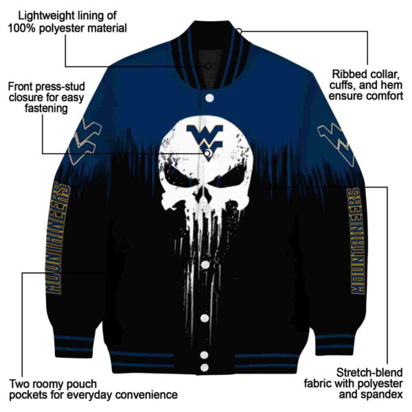 west virginia mountaineers punisher skull blue black white jacket new arrival jacketwow