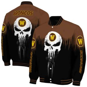 western michigan broncos punisher skull brown black white jacket fashion forward jacketwow