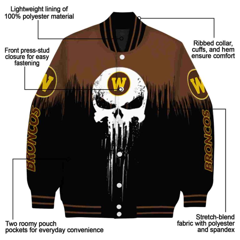western michigan broncos punisher skull brown black white jacket new arrival jacketwow