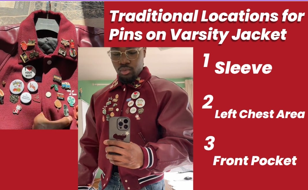 where do you put pins on a varsity jacket