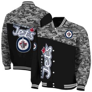 winnipeg jets camo patchwork black jacket fashion forward jacketwow