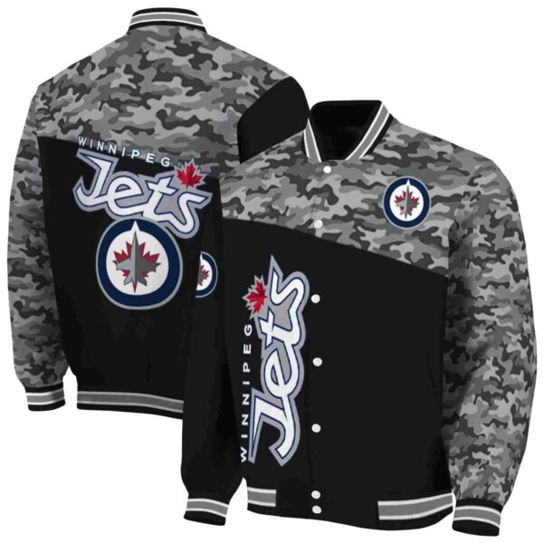 winnipeg jets camo patchwork black jacket fashion forward jacketwow