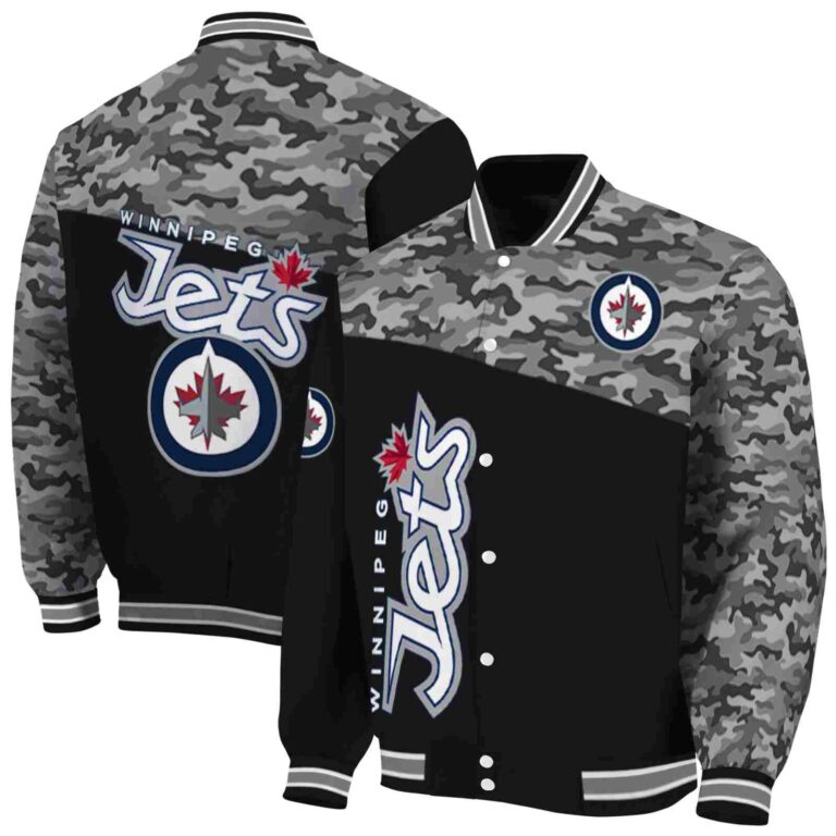 winnipeg jets camo patchwork black jacket fashion forward jacketwow