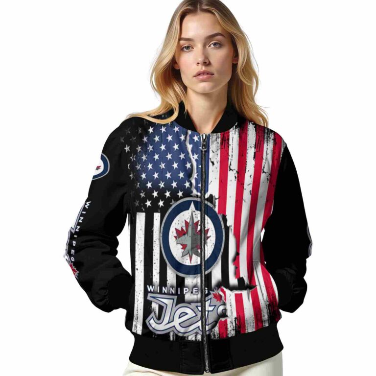 winnipeg jets patriotic theme black jacket latest model jacketwow