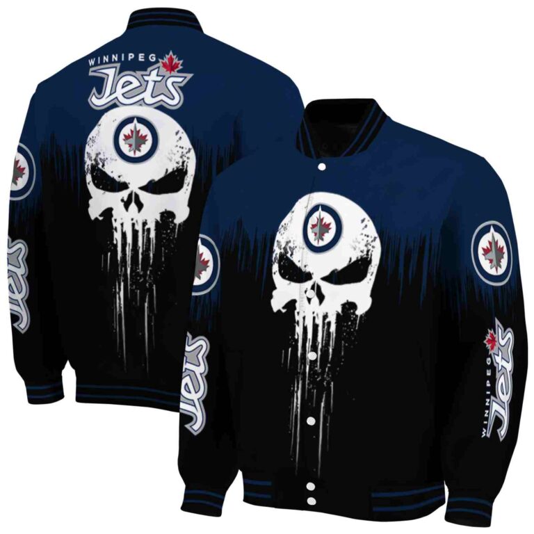 winnipeg jets punisher skull blue black white jacket fashion forward jacketwow