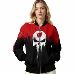 wisconsin badgers punisher skull red black white jacket latest model jacketwow